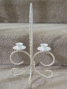 Vintage Home Interiors White Metal Twisted Rope Candle Holder